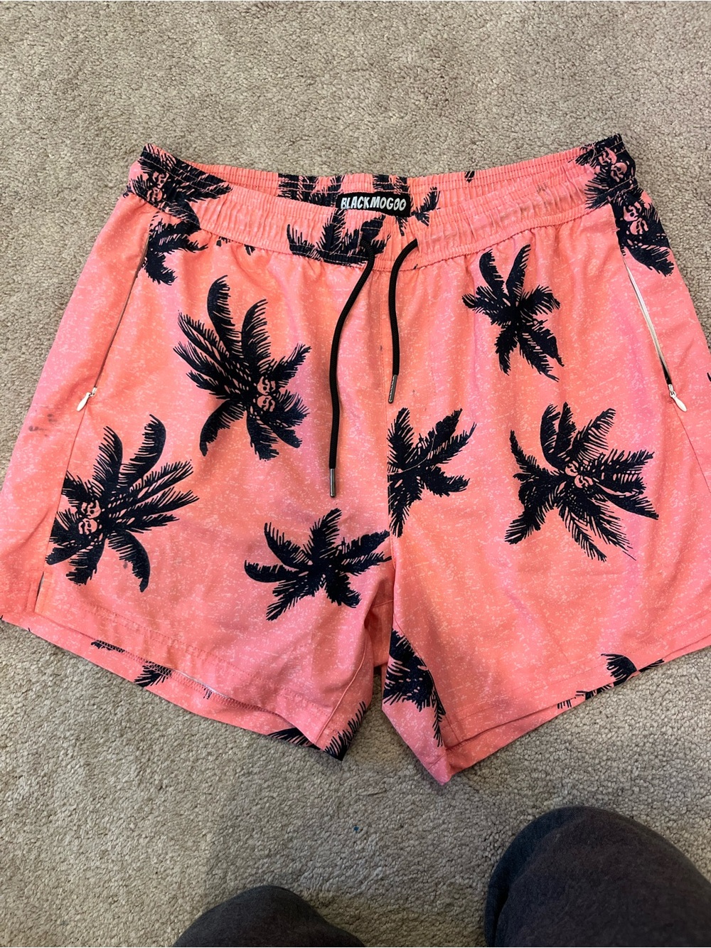 Black Mogo Palm Print Pink Swim Shorts